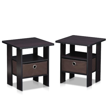 Furinno Furinno 2-11157DWN Dark Walnut Petite End Table Bedroom Night Stand - Set of 2 2-11157DWN
